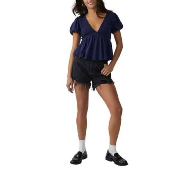 Free People Charlotte V-Neck Blouse In Evening Eclipse - Picture 4 of 5